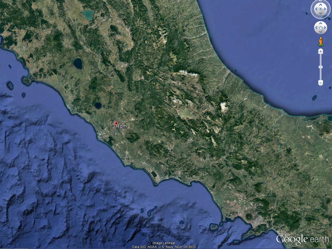 Apenninenhalbinsel mit Rom markiert